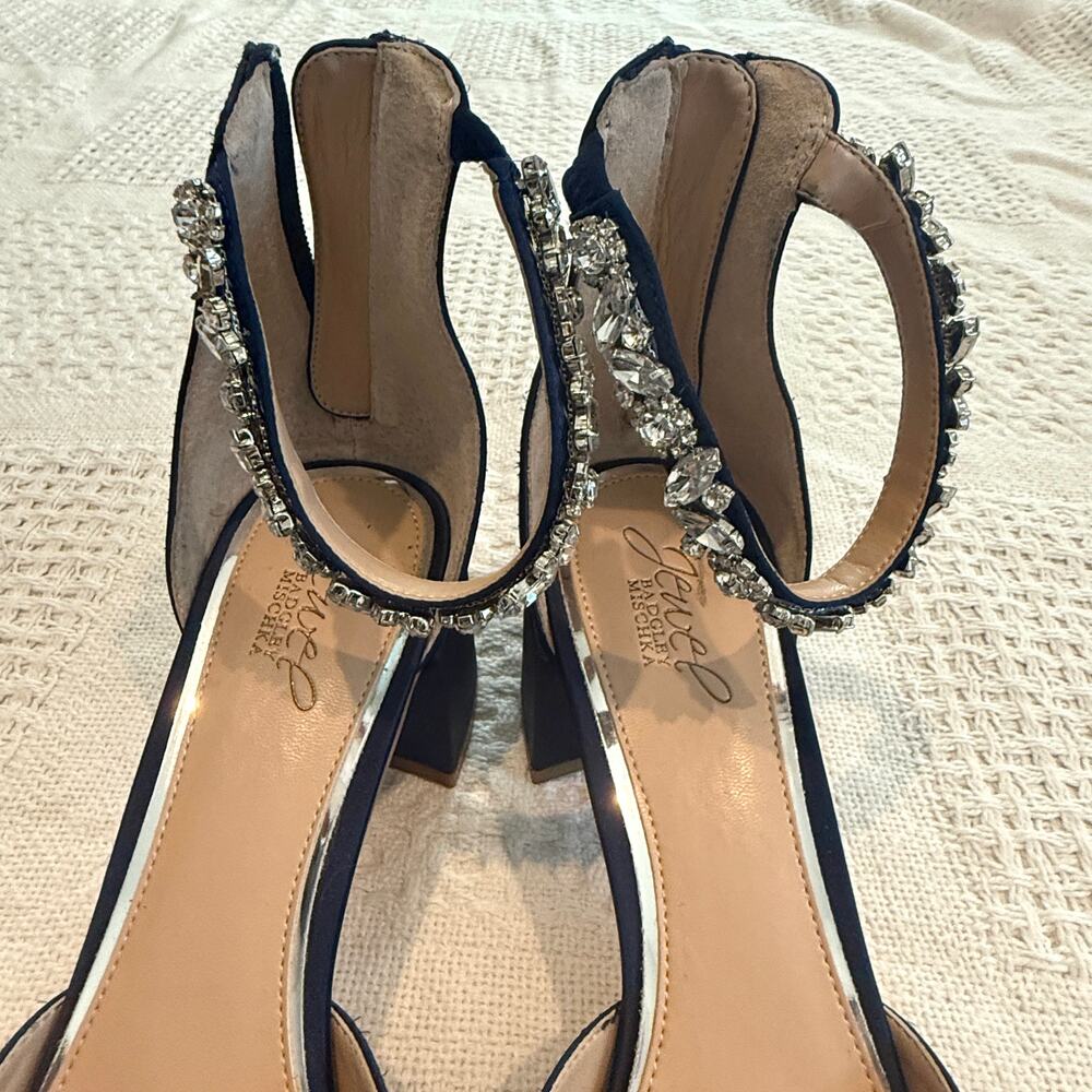 Jewel Badgley Mischka Cathleen 11 satin block heel evening pump 3093 - Picture 7 of 9
